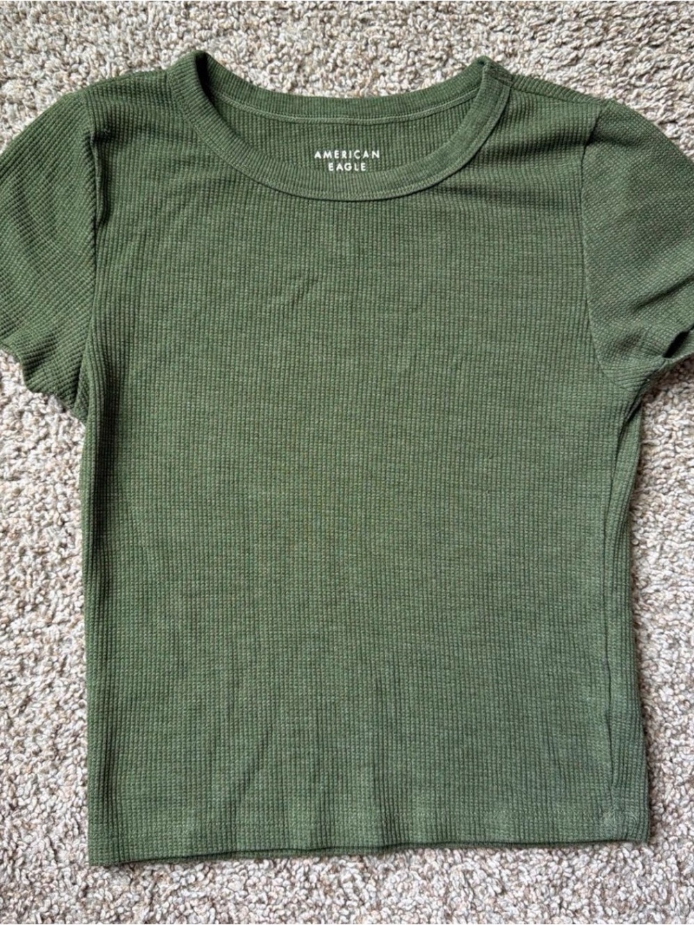 American Eagle Outfitters Olive Green Ribbed Crewneck Short Sleeve Top